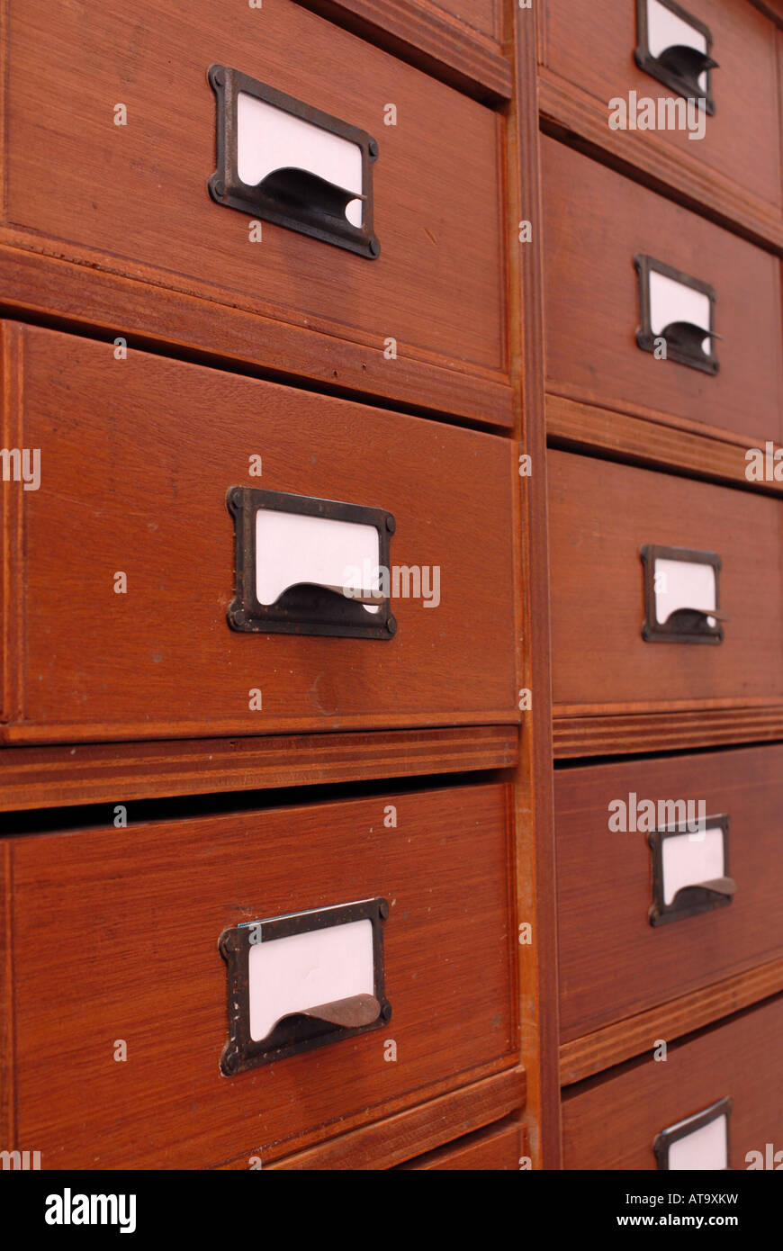 old vintage wooden drawer for manual filing from the bygone era Stock ...