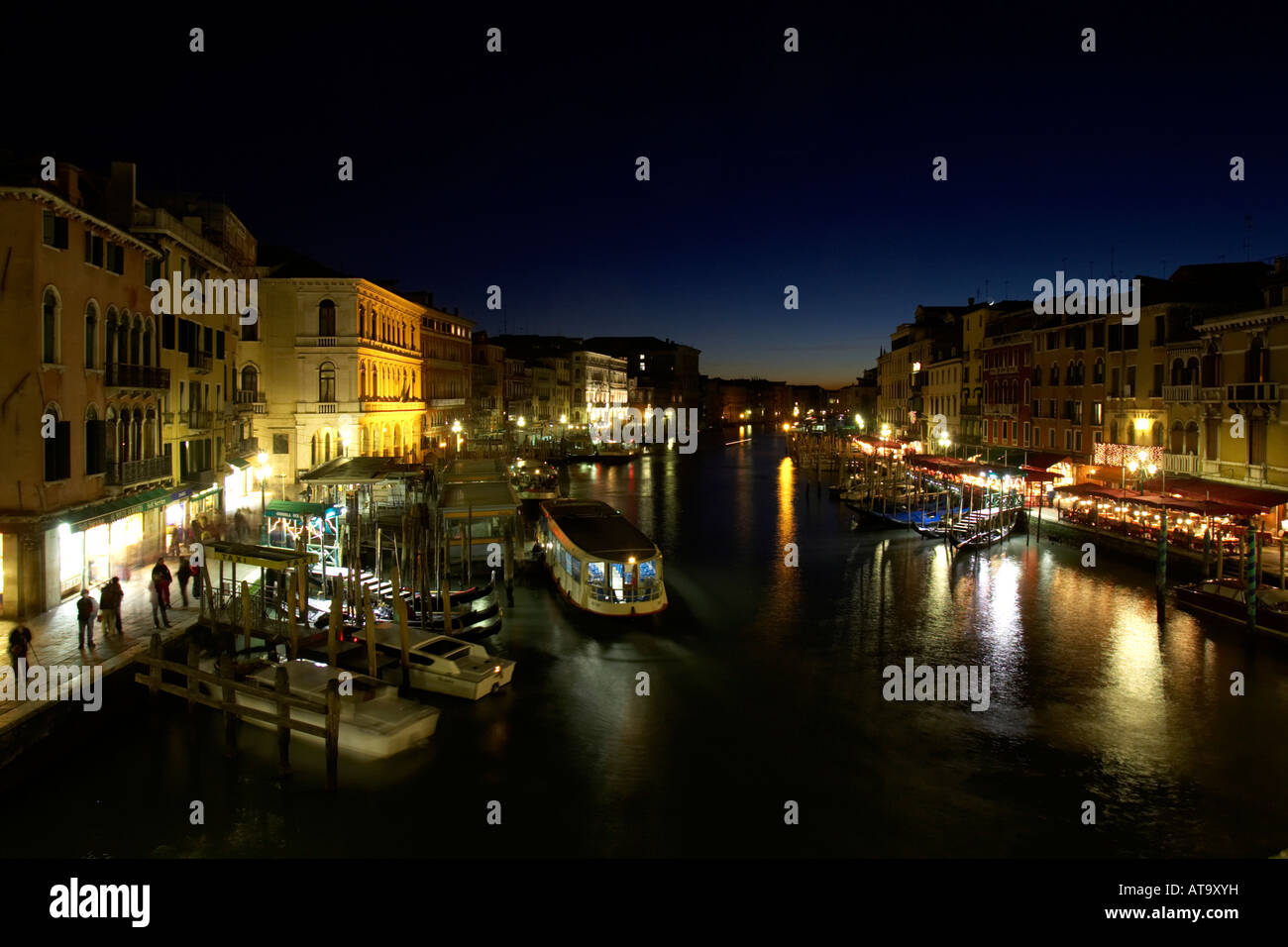 Night View Of The Grand Canal , from The Rialto Bridge , Venice , Italy ...
