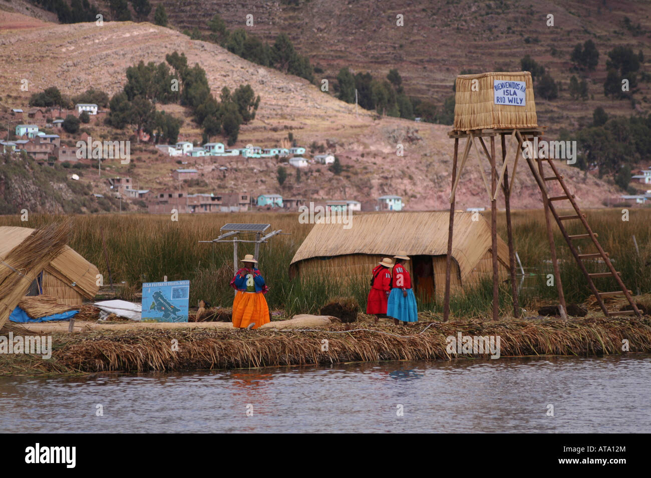 Uros floating reed village Lake Titicaca Peru Stock Photo Alamy