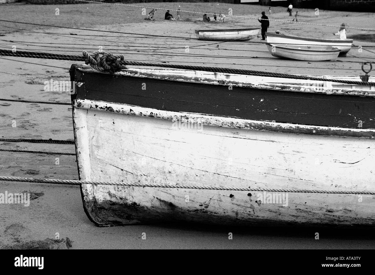 Cornwall seaside rowing boat Black and White Stock Photos & Images - Alamy
