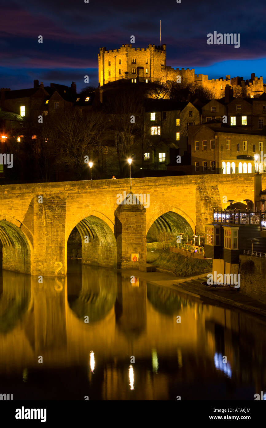 Durham Castle and Elvet Bridge Durham UK at Dusk Stock Photo
