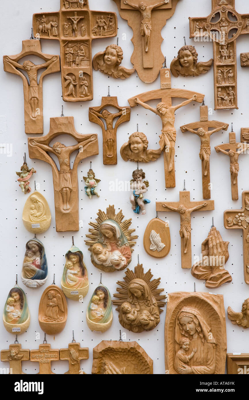 Religious icons and carvings on sale outside church Heidelberg Germany