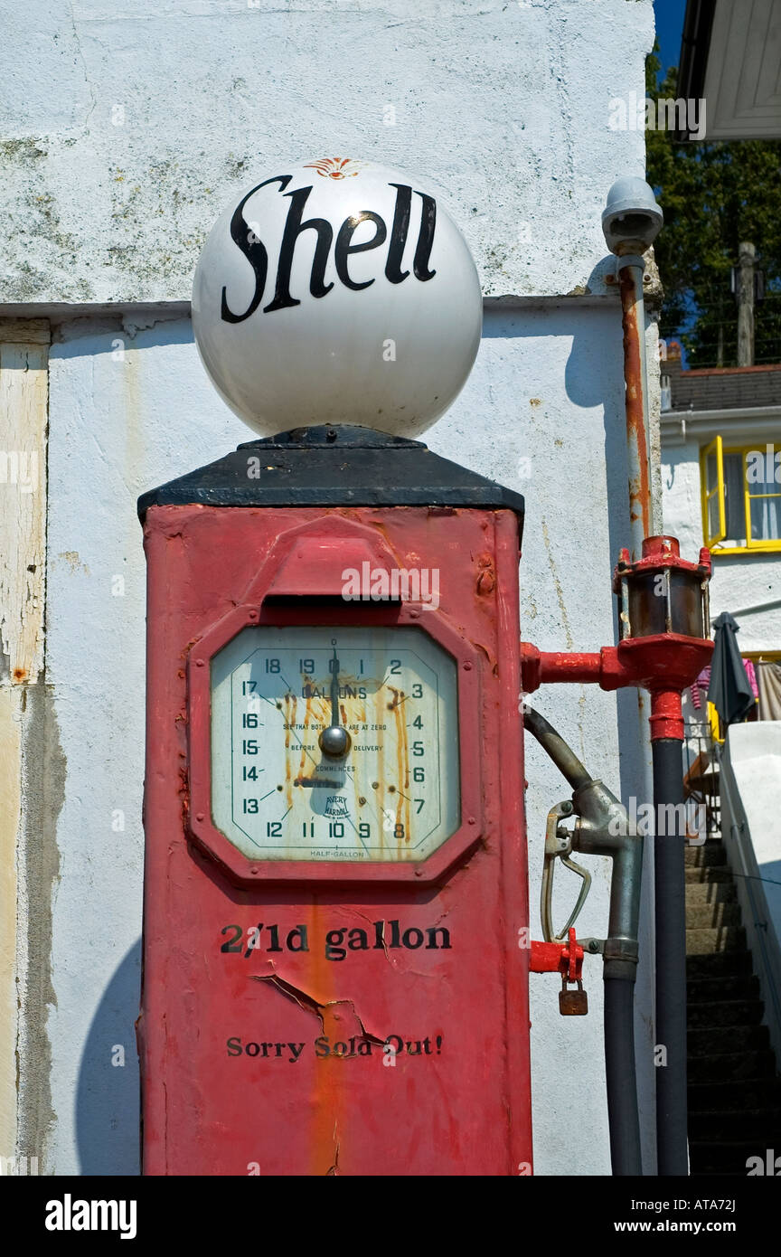 an old style and out of use petrol pump in cornwall,england Stock Photo