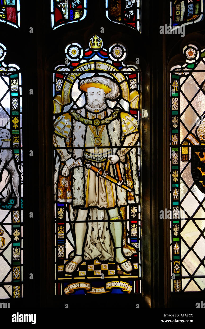 Stained glass window in Bristol Cathedral illustrating Henry VIII Stock