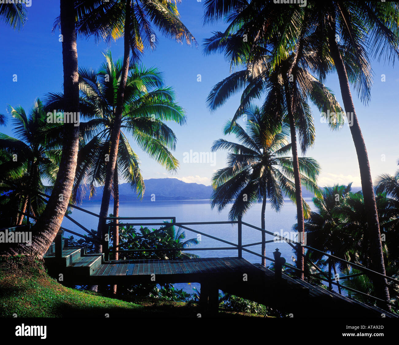 tropical resort scene Savusavu Fiji Stock Photo