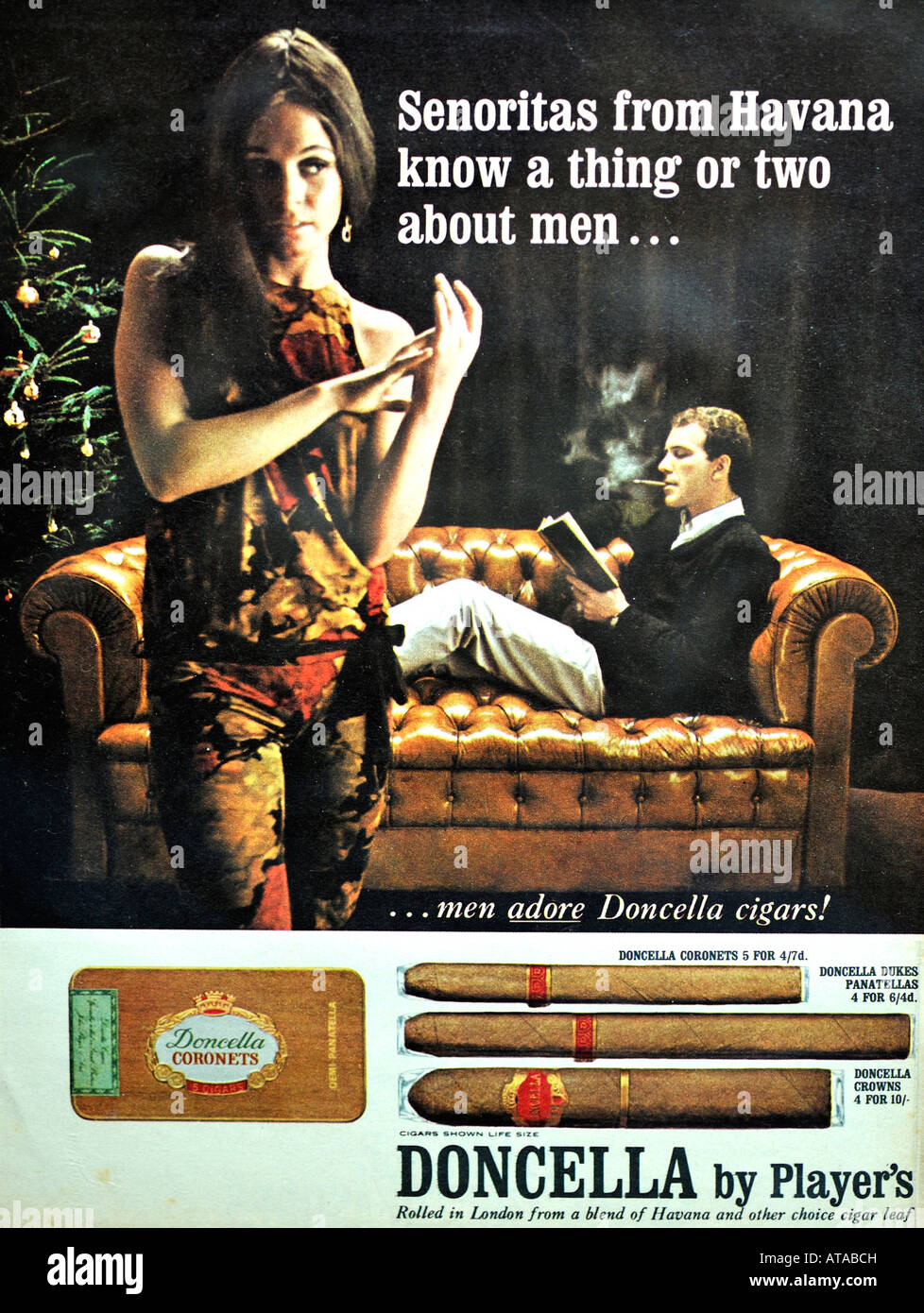 1960s Magazine Advertisement for Player's Doncella Cigars December 1966 FOR EDITORIAL USE ONLY Stock Photo