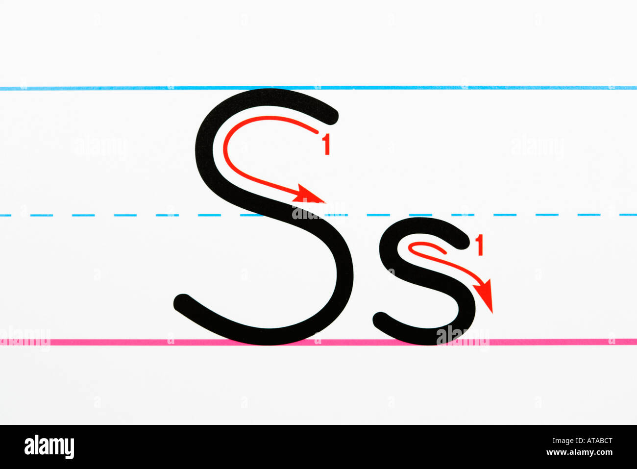 Close up of letter S handwriting practice page Stock Photo - Alamy