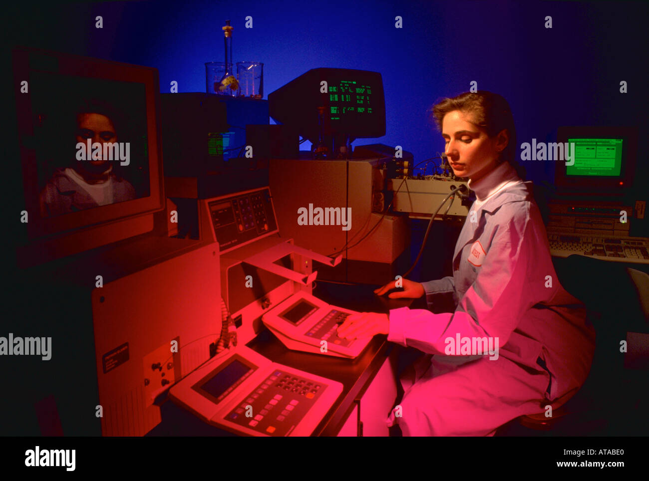 Woman using computers in product testing laboratory Stock Photo Alamy