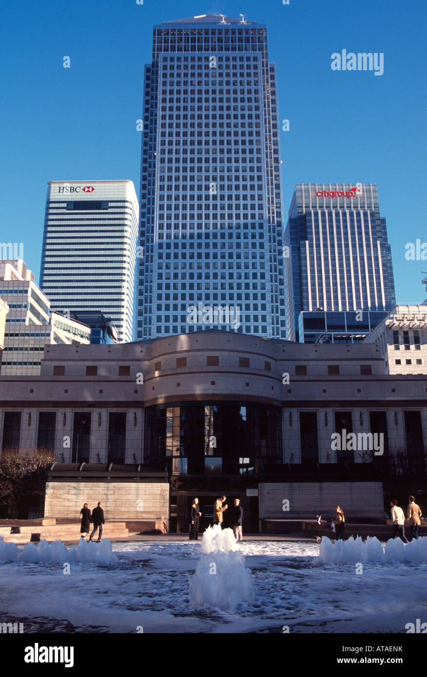 1 canada square, cabot, square, water, fountain, london docklands canary wharf england, uk, gb