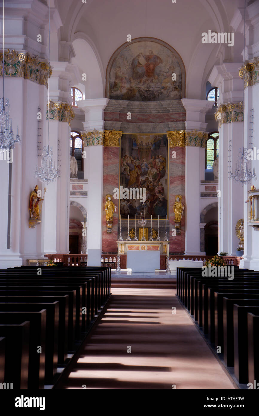Interior view of the Jesuit Church in Heidelberg, Germany as viewed