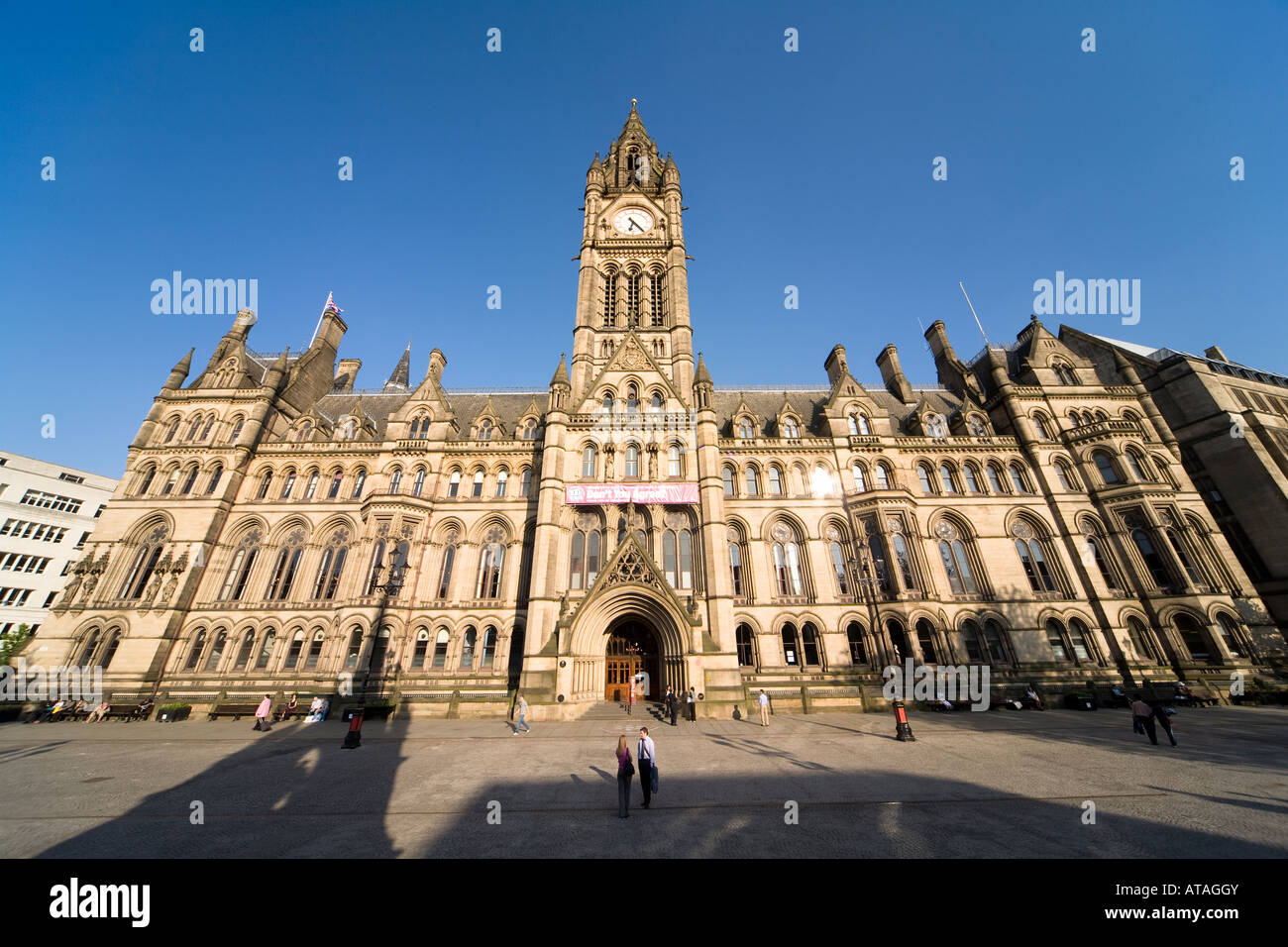 Manchester town hall wide angle view from Albert Square UK Stock Photo
