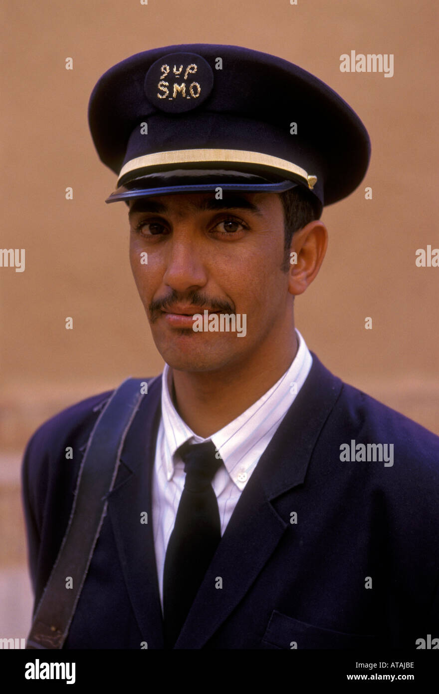1, one, Moroccan man Moroccan, man, security guard, wearing uniform, eye contact, Taourirt Kasbah, town of Ouarzazate, Morocco, North Africa, Africa Stock Photo