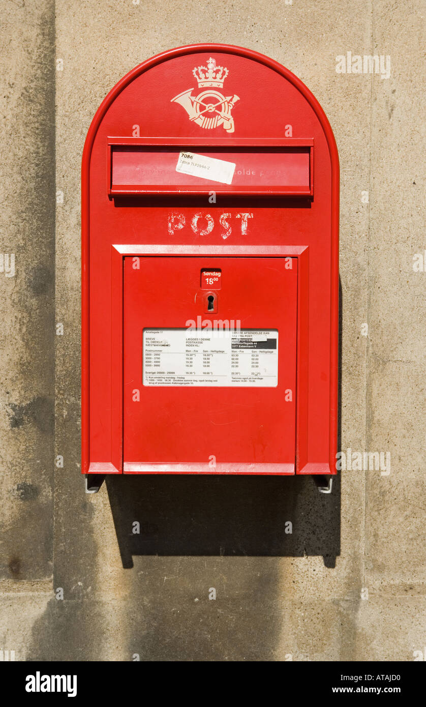 Copenhagen Denmark Red post box of Danish Post Office Stock Photo Alamy