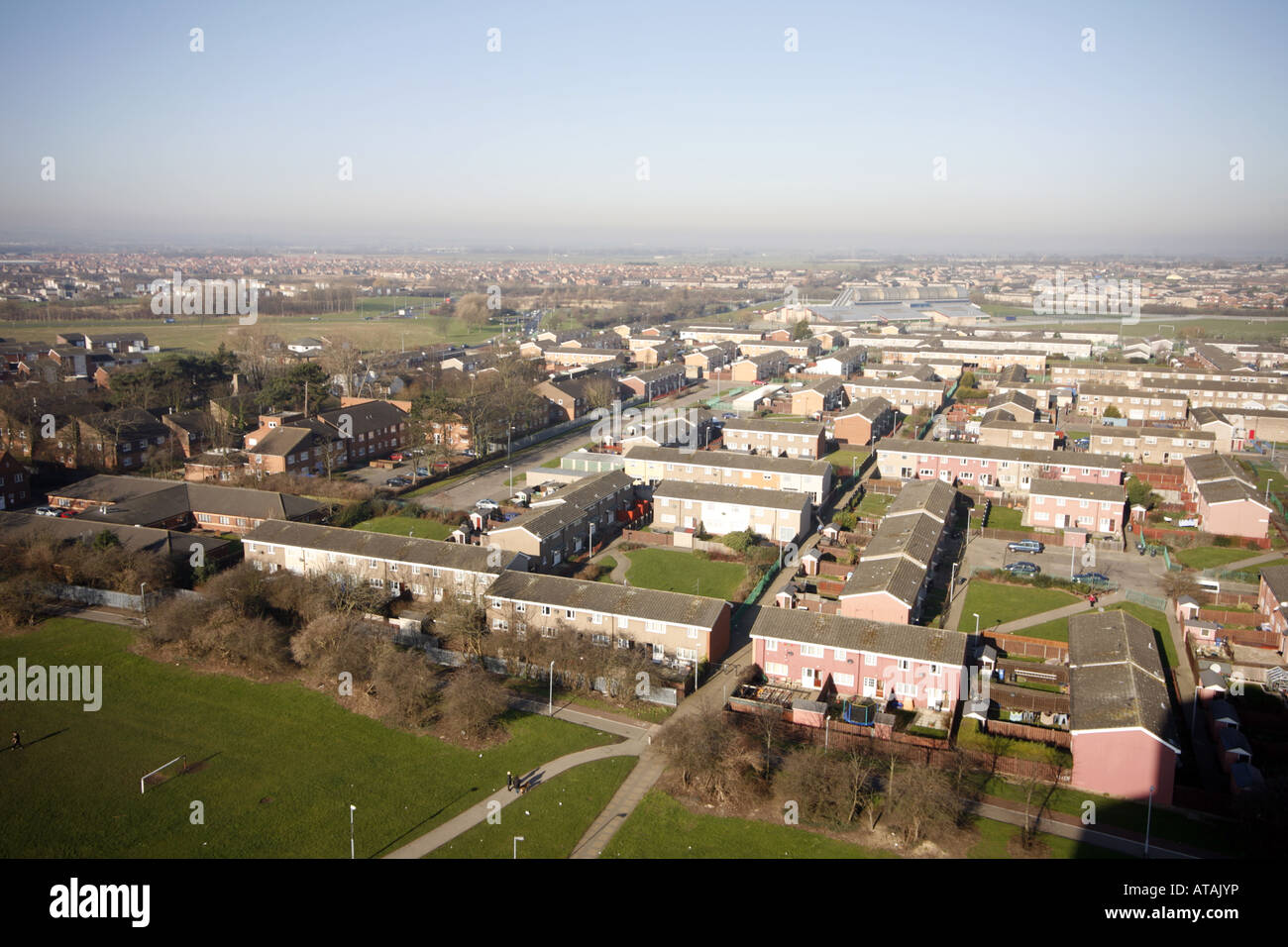 Aerial View of Council Housing, Bransholme Area of Hull Stock Photo