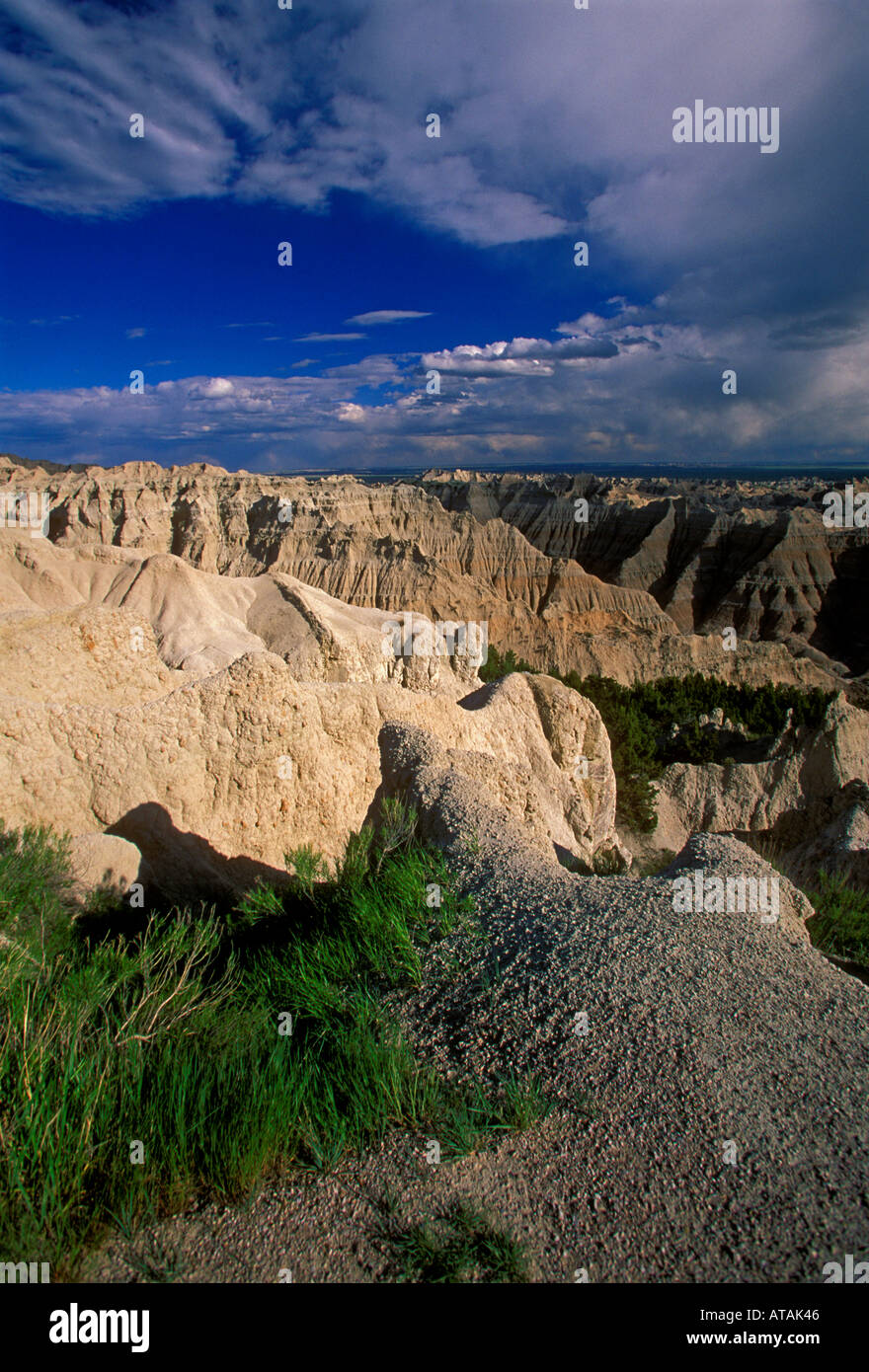 eroded landforms seen from scenic byway in the badlands in Badlands