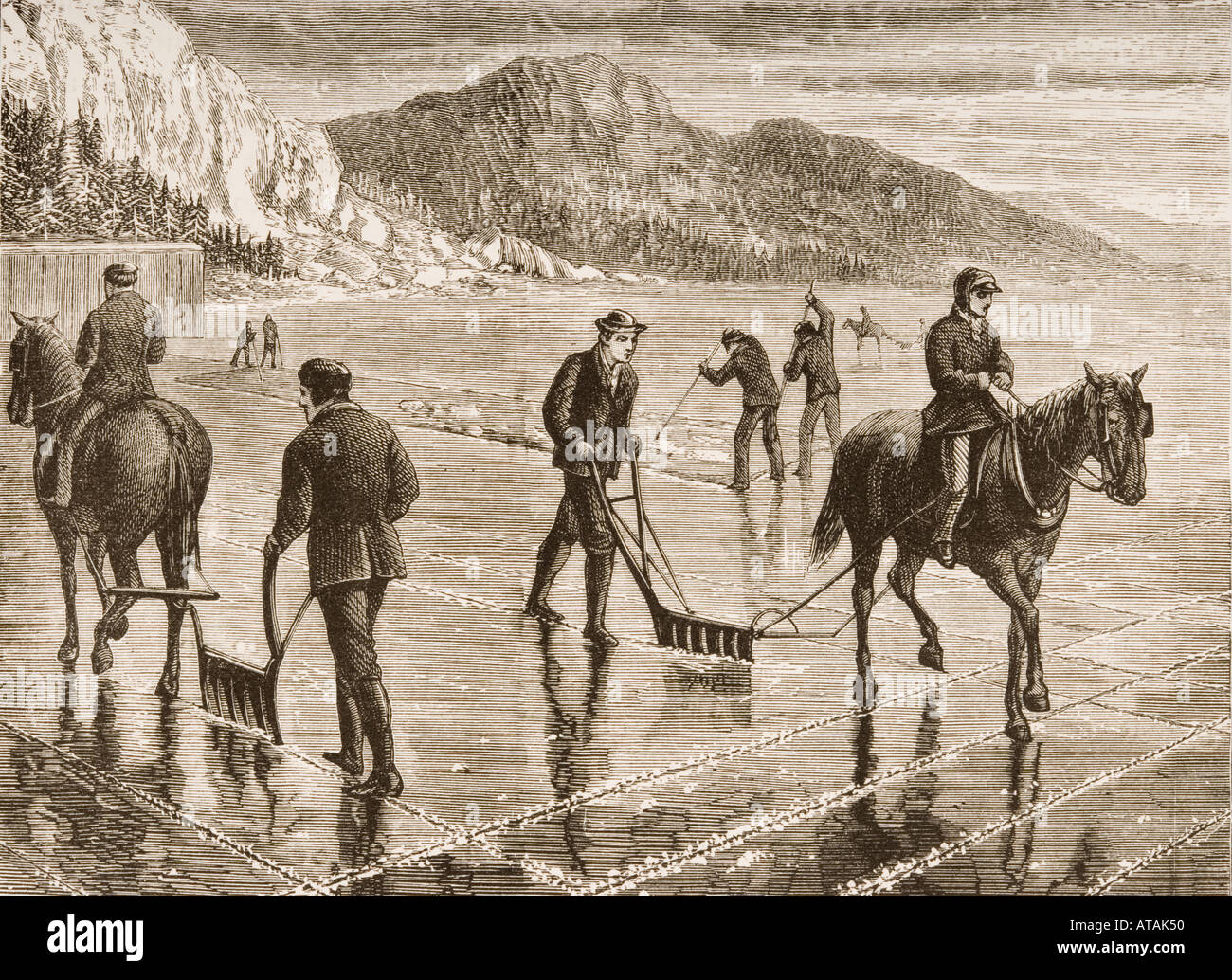 Harvesting ice on the Hudson river in the 1870's Stock Photo 5307215