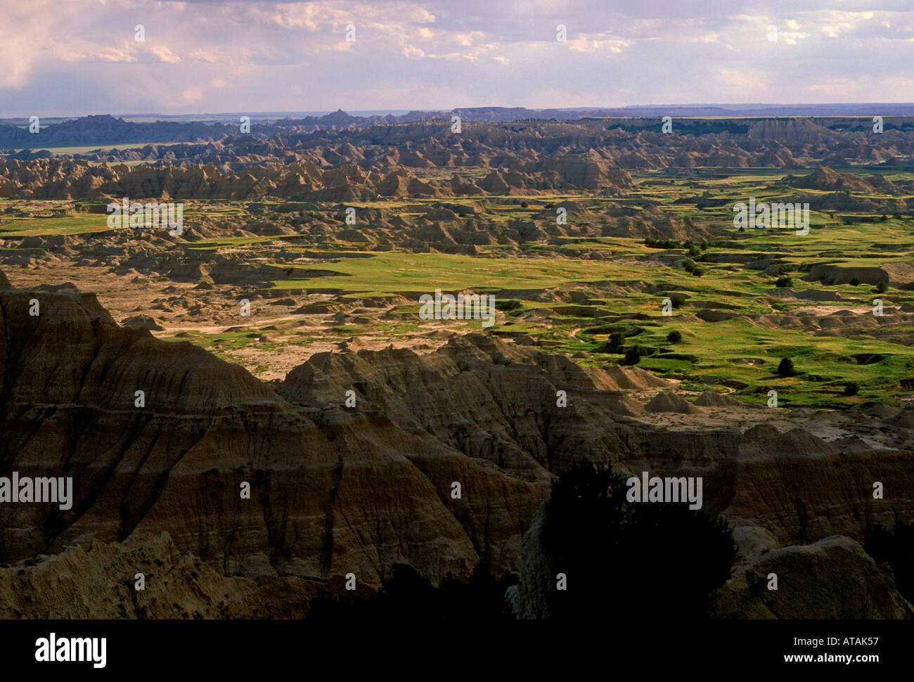 eroded landforms in the badlands in Badlands National Park South Dakota