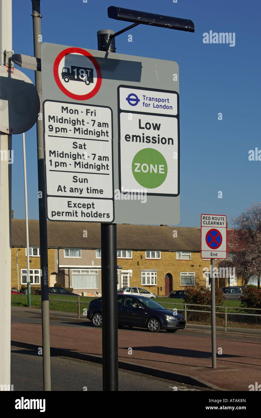 Vehicle restriction road signs adapted to include low emission zone