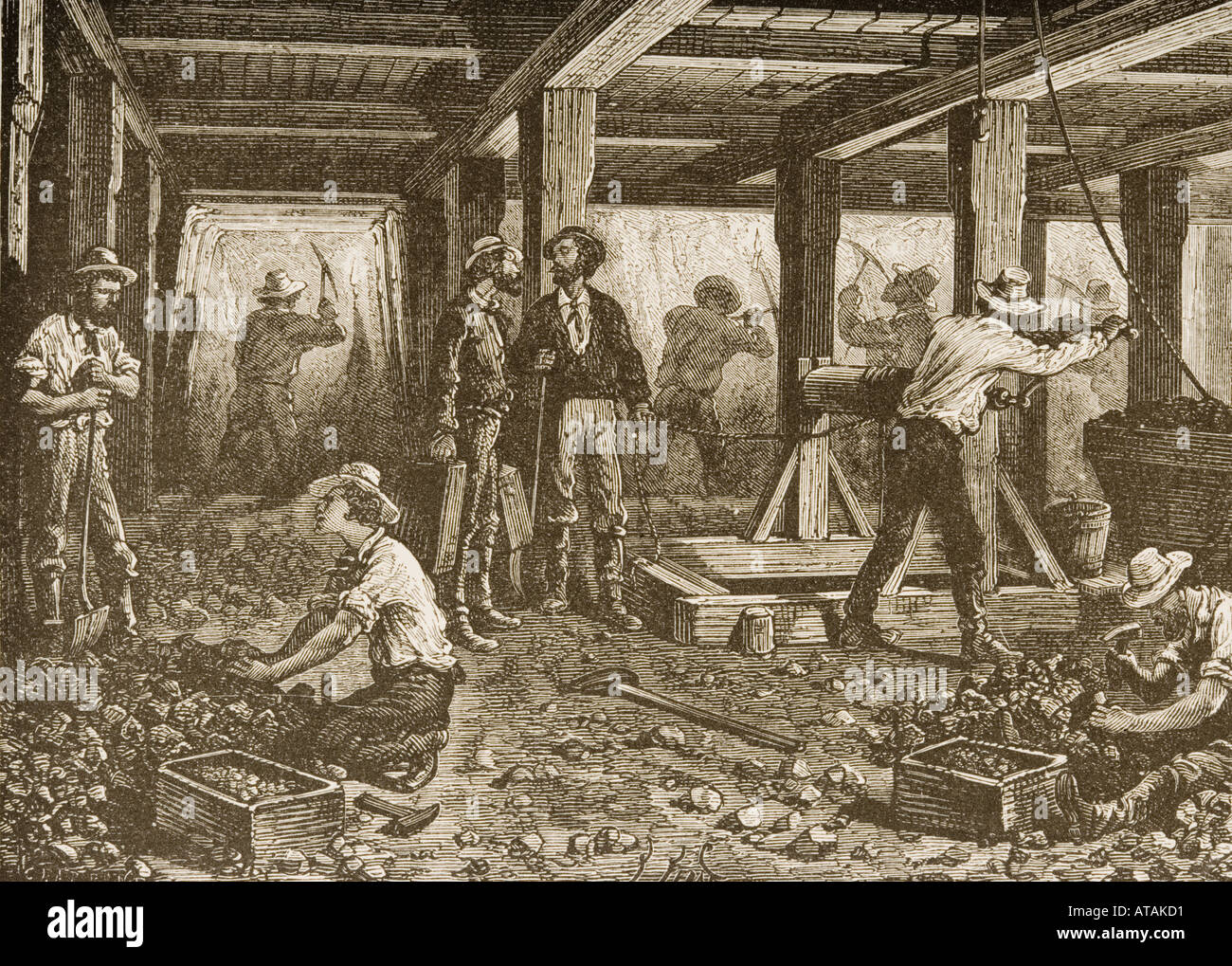 Silver mining in Nevada in 1870's. From American Pictures Drawn With Pen And Pencil by Rev Samuel Manning circa 1880. Stock Photo