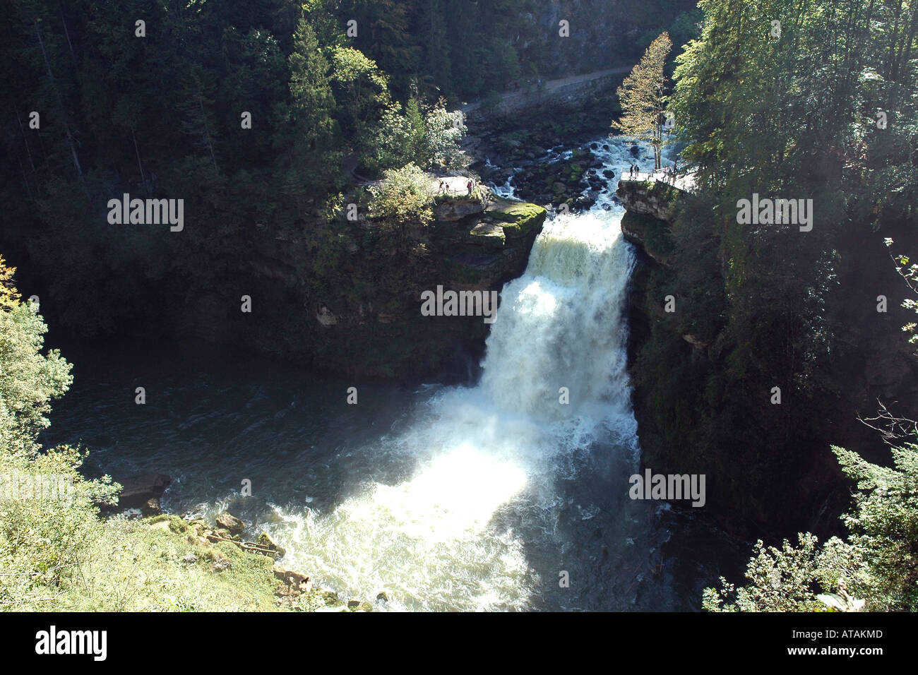 The Saut du Doubs, an impressive waterfall on the Doubs river at the French-Swiss frontier Stock Photo