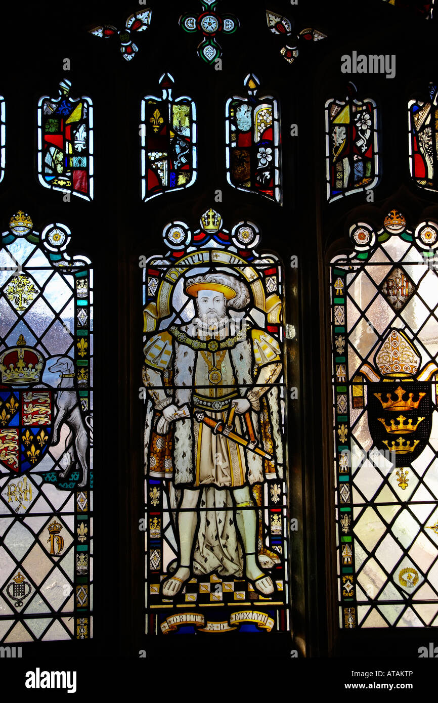 Stained glass window in Bristol Cathedral illustrating Henry VIII Stock