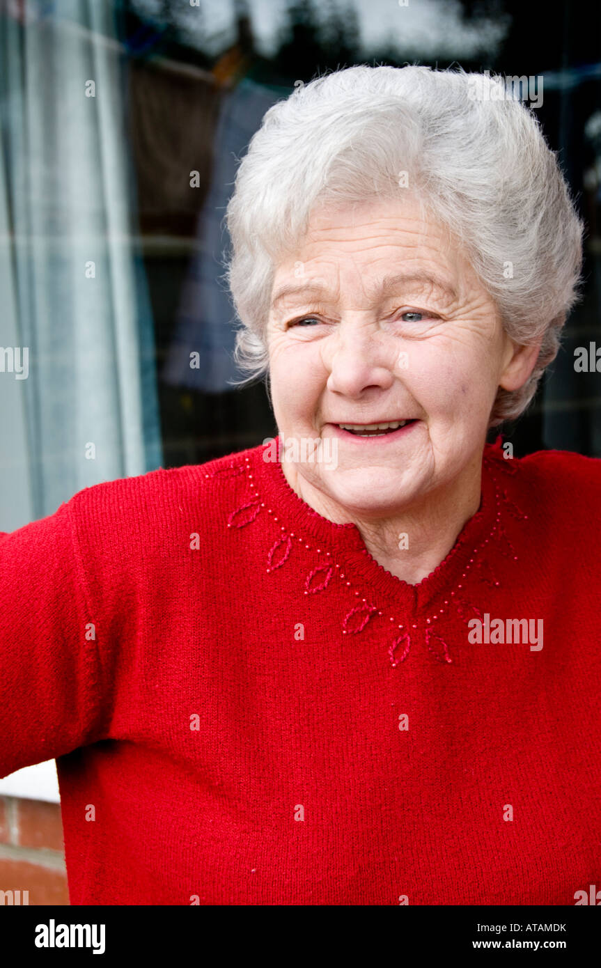 jolly happy smiling Elderly woman pensioner Aberystwyth Wales UK Stock Photo