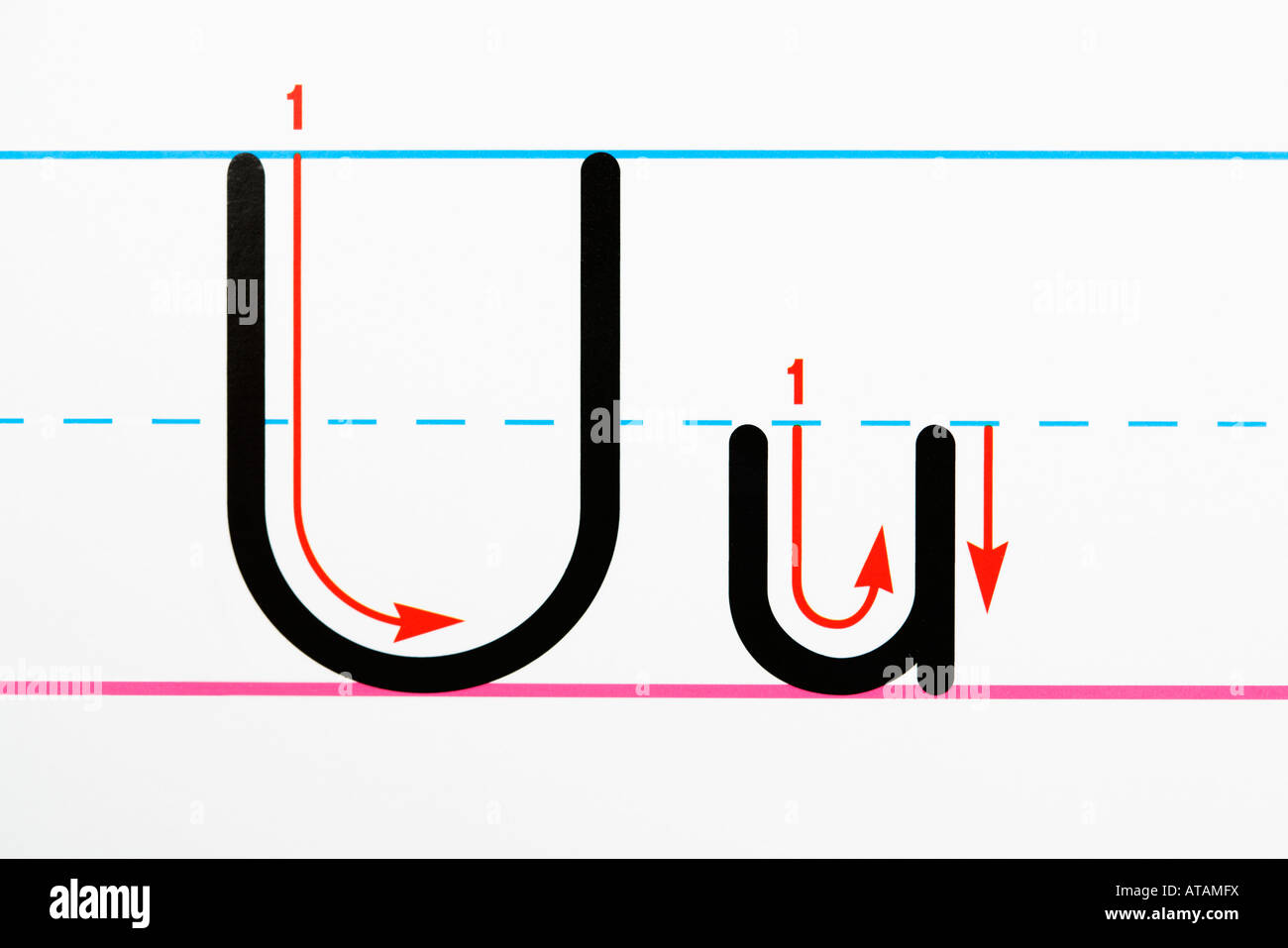 Close up of letter U handwriting practice page Stock Photo Alamy