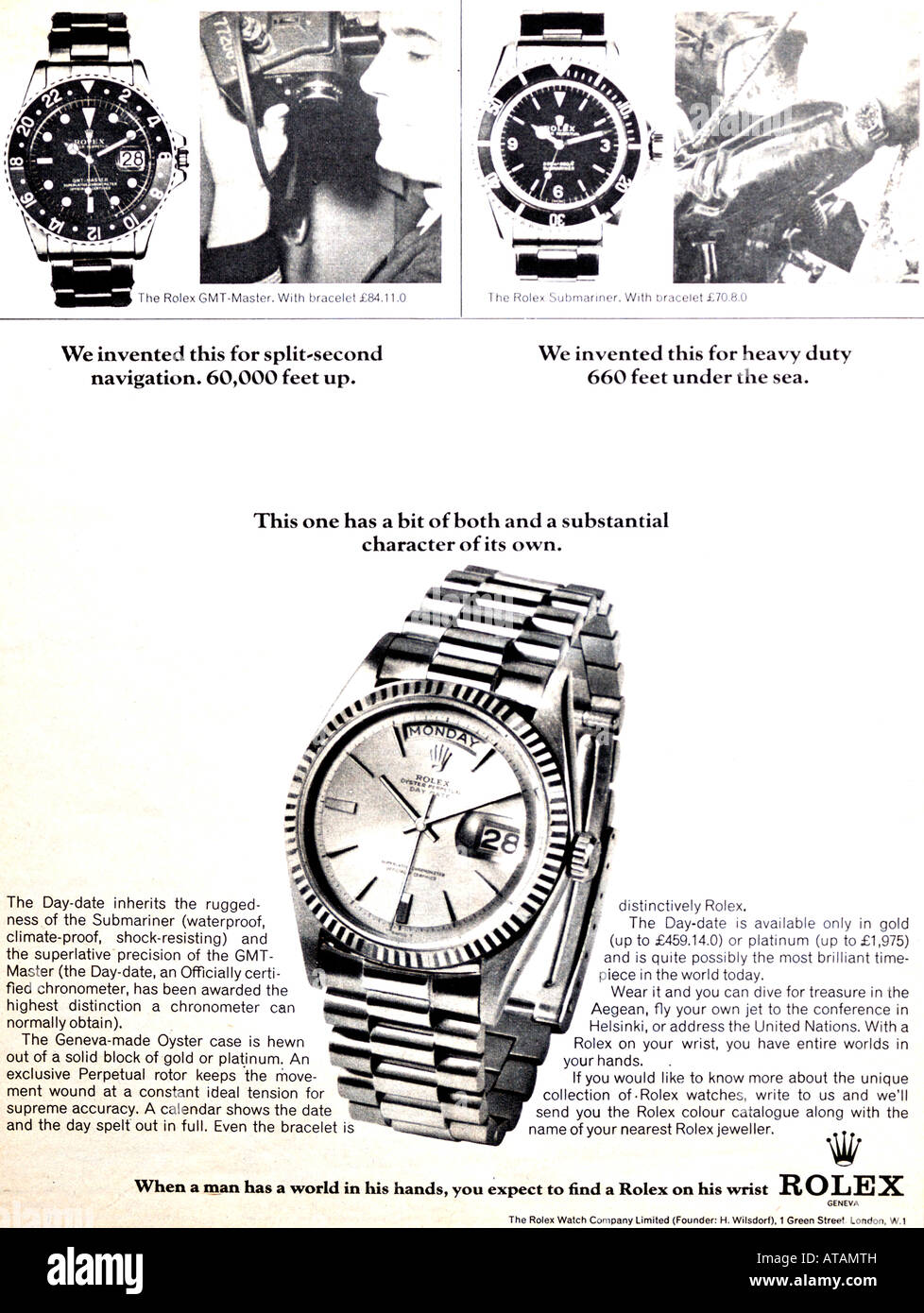 Rolex Watches Magazine Advertisement December 1966 FOR EDITORIAL USE ONLY  Stock Photo - Alamy