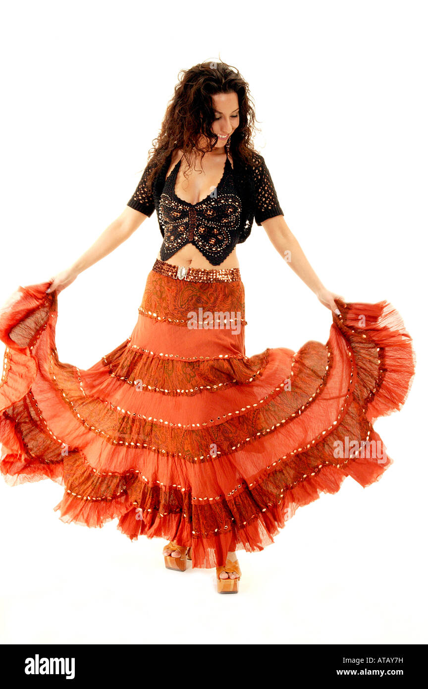 Dancer Holding Orange Skirt Stock Photo Alamy