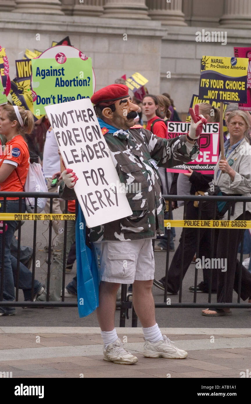 An anti Kerry protester opposing the March for Womens Lives in Washington DC April 2004 Stock Photo
