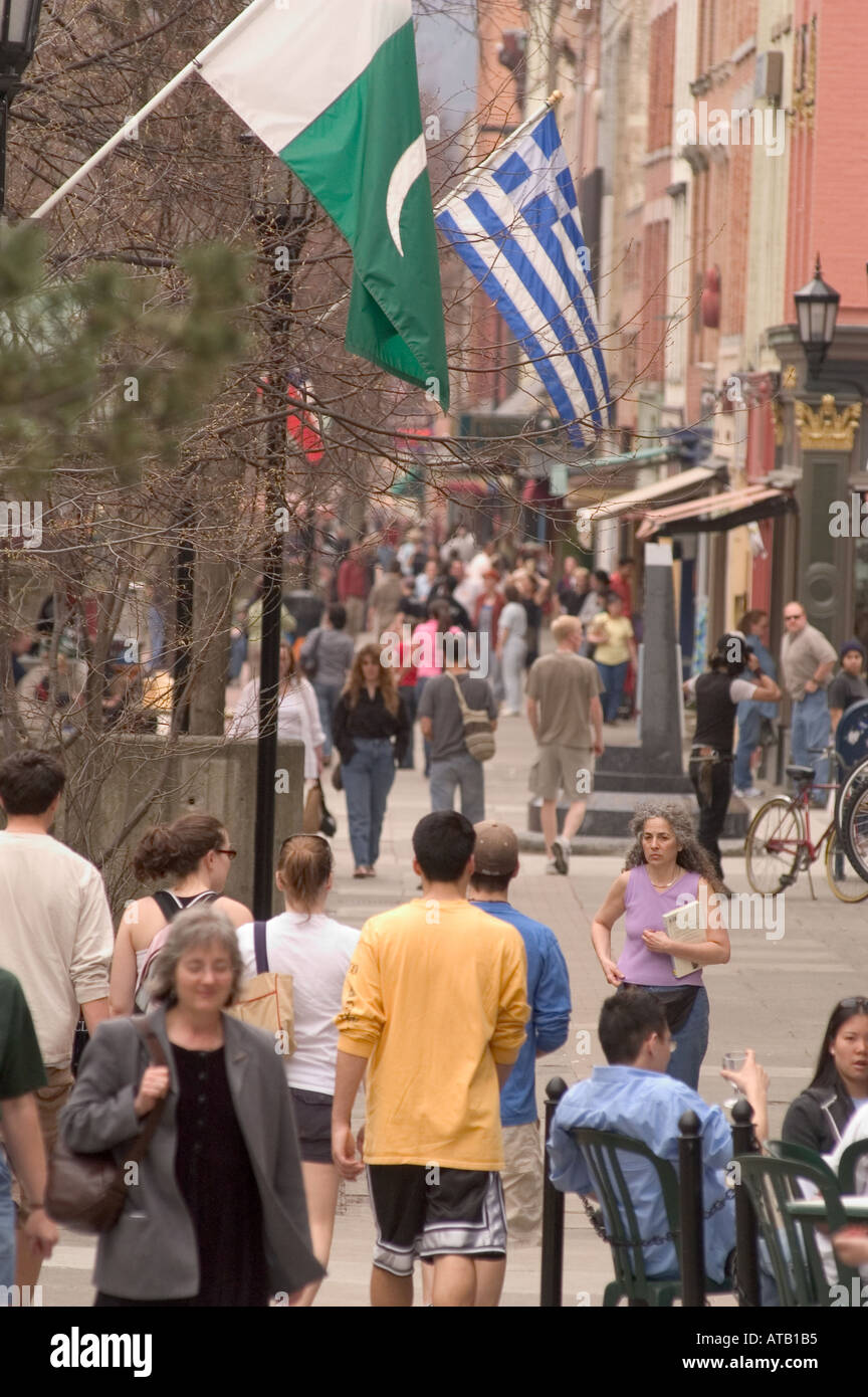 The Commons pedestrian marketplace downtown Ithaca New York Stock Photo