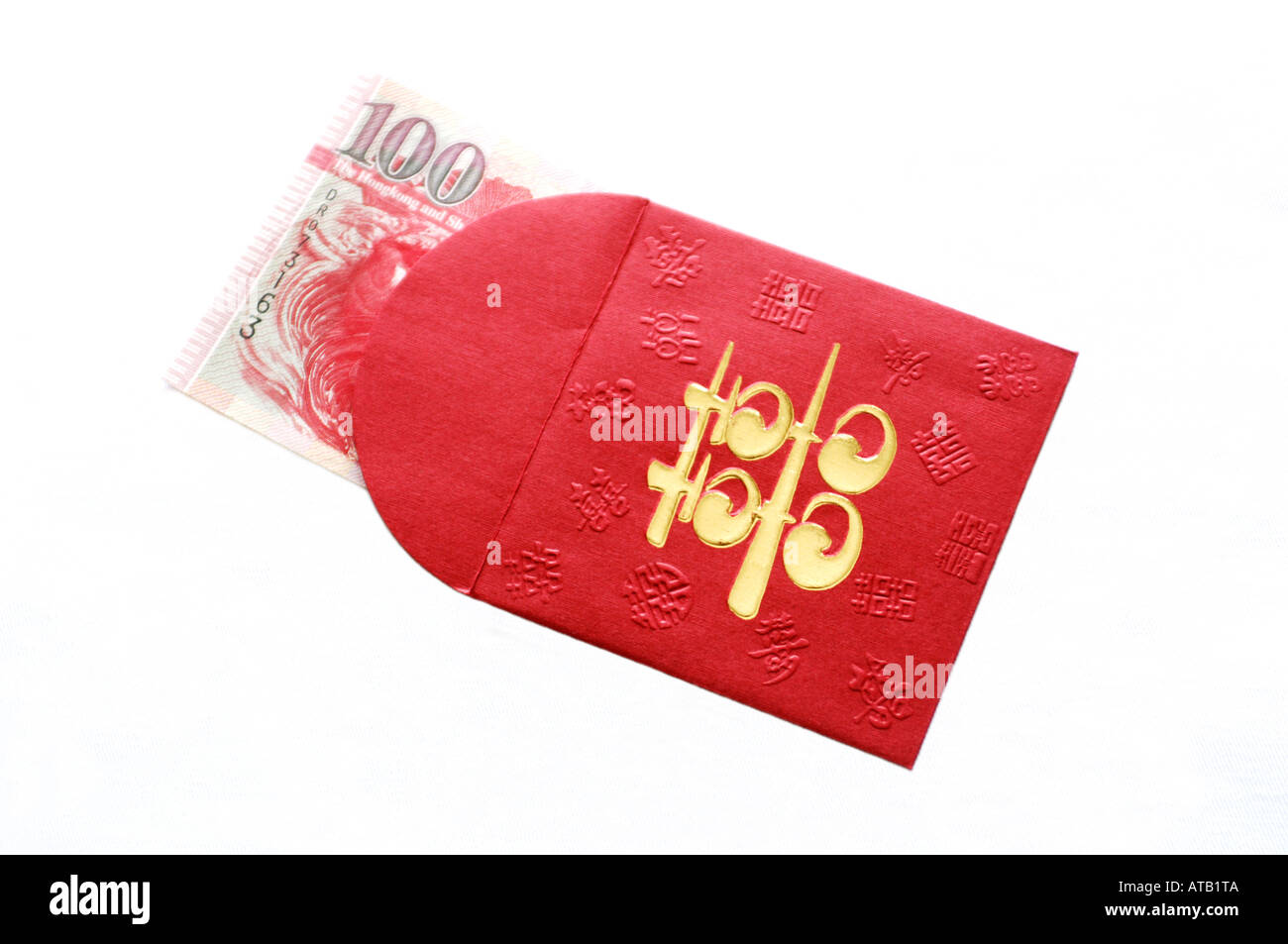 Chinese red envelope or lai si with double happiness symbol and Hong Kong  100 dollar bill inside Stock Photo - Alamy