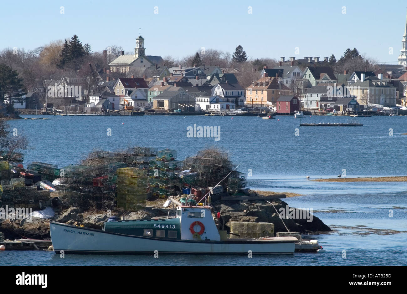 Lobster boat and traps Piscataqua River Portsmouth New Hampshire United