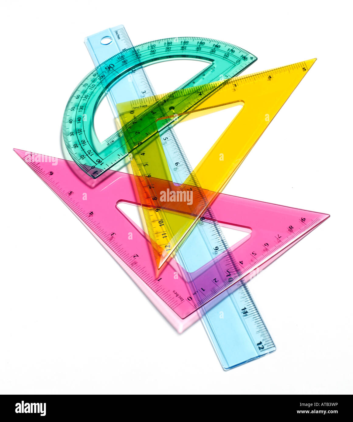 Measuring devices protractor protractors elevated view Stock Photo Alamy