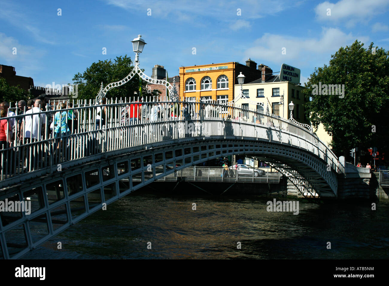 ha'penny bridge, pedestrian walkway across river Liffey, Dublin city centre Stock Photo