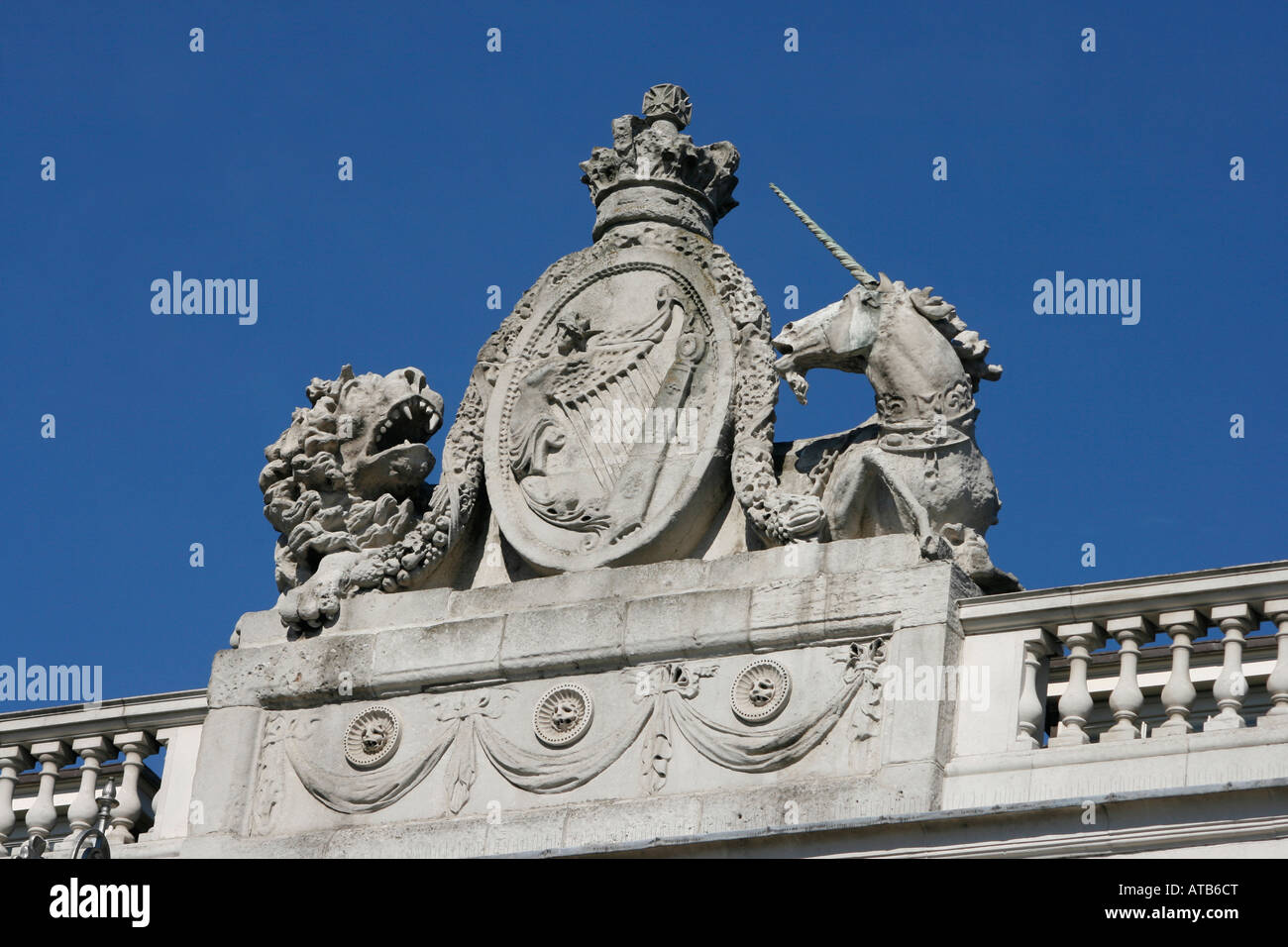 British emblem on top of Custom house, Dublin, Ireland Stock Photo
