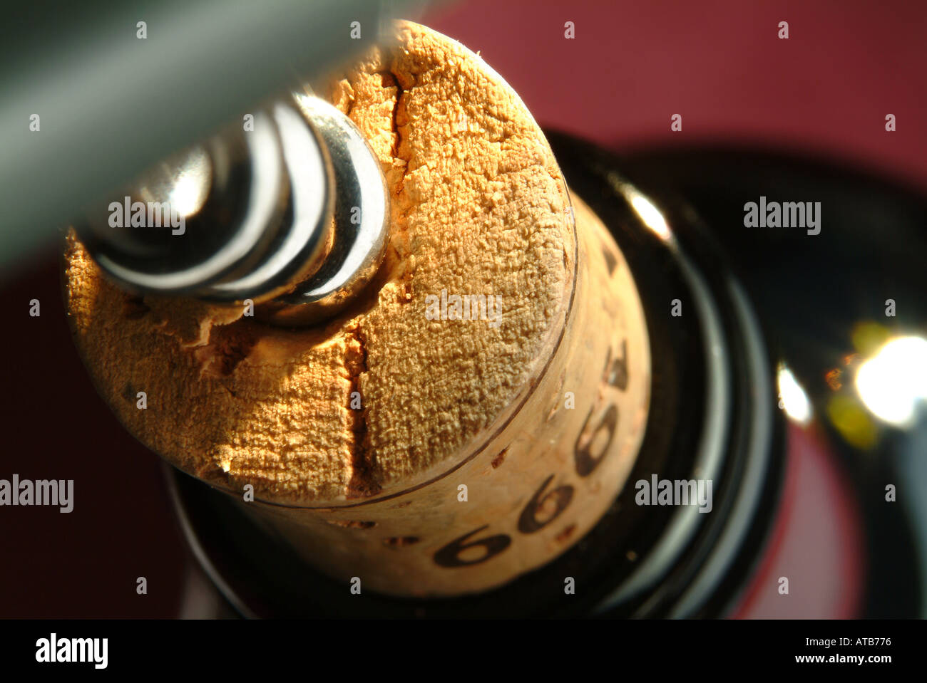 Rotweinflasche beim oeffnen close up makro Stock Photo