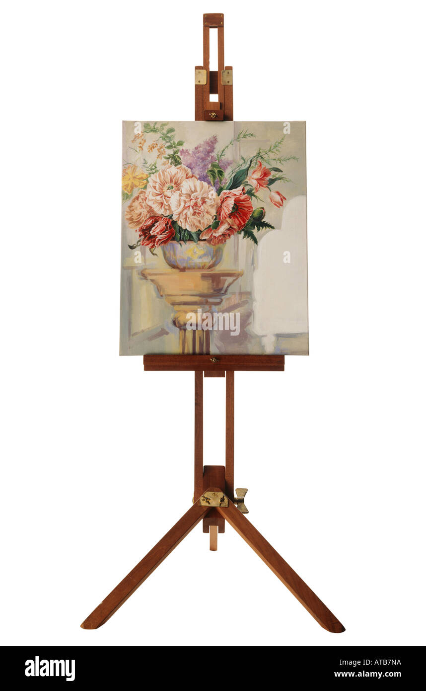 An artists easel and painting Stock Photo