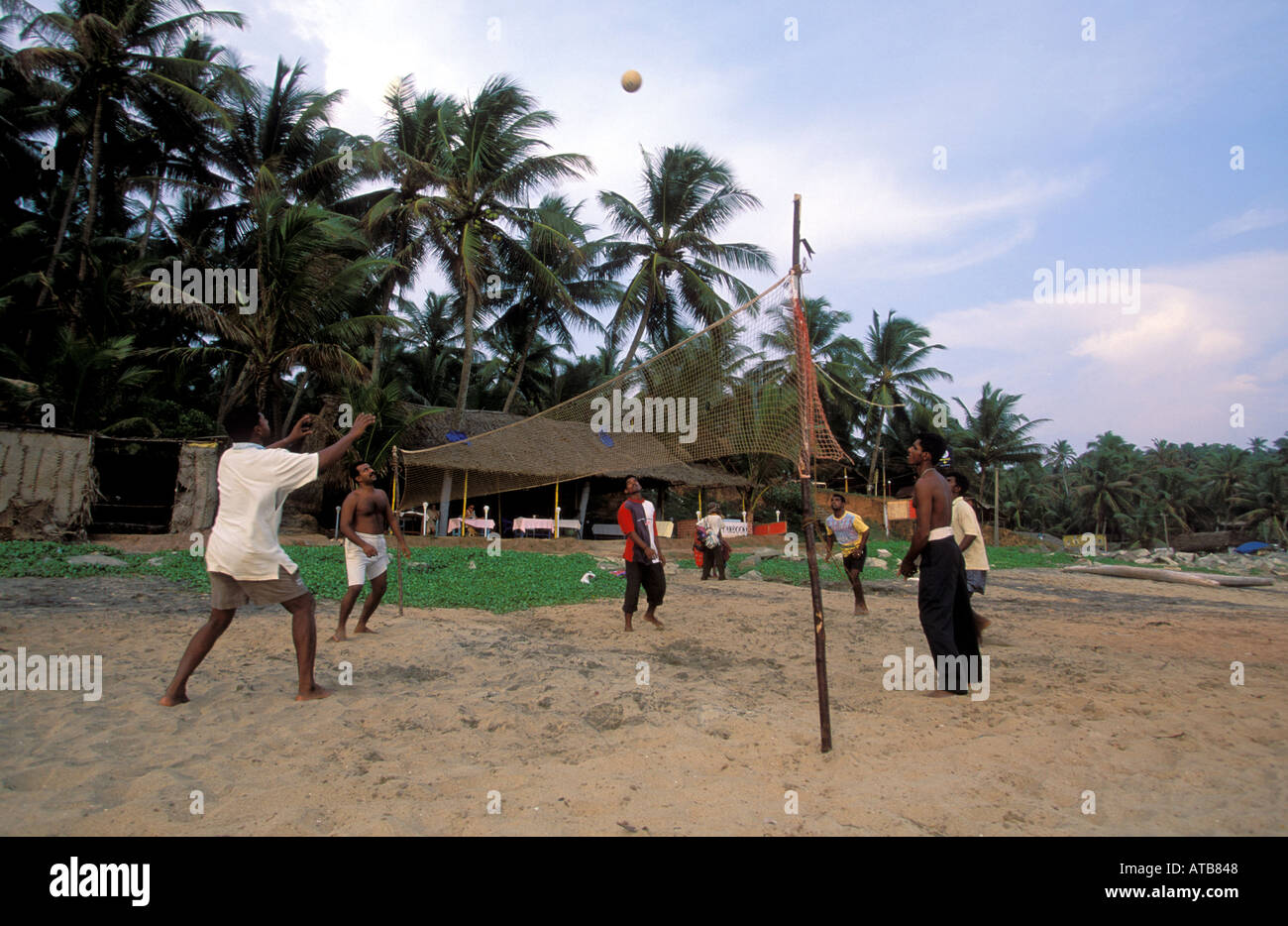 India Kerala Kovalam Volleyball game on the beach in Varkala Stock