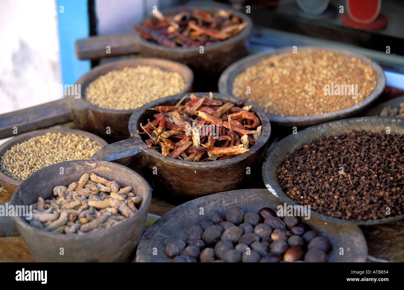 India Kerala Spices in the Market Cochin Many different kinds of spices