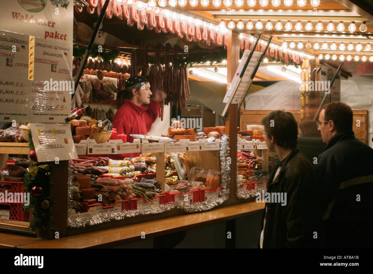 Christmas Market Stall, in front of Manchester Town Hall, Albert Square. Stock Photo