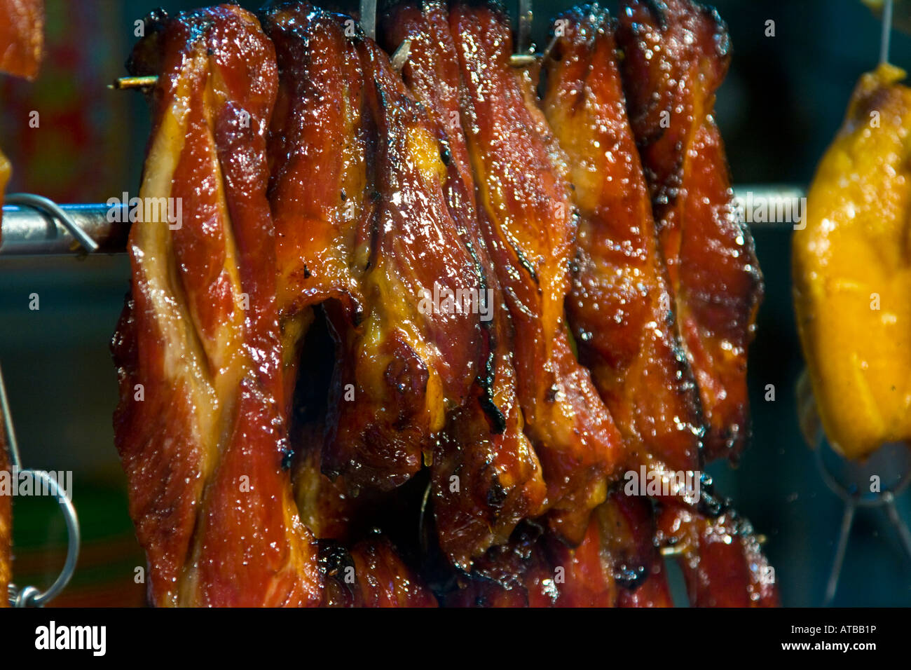 Barbecued Pork at a Hong Kong Restaurant Stock Photo