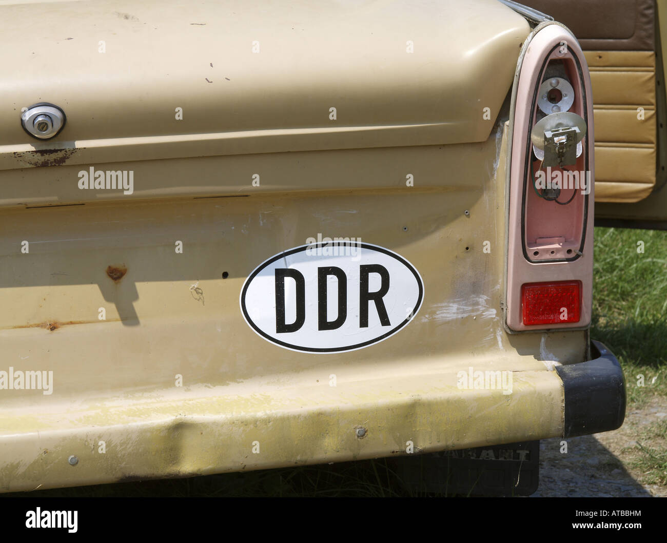 backside of a Trabant with license plate of DDR, Germany Stock Photo