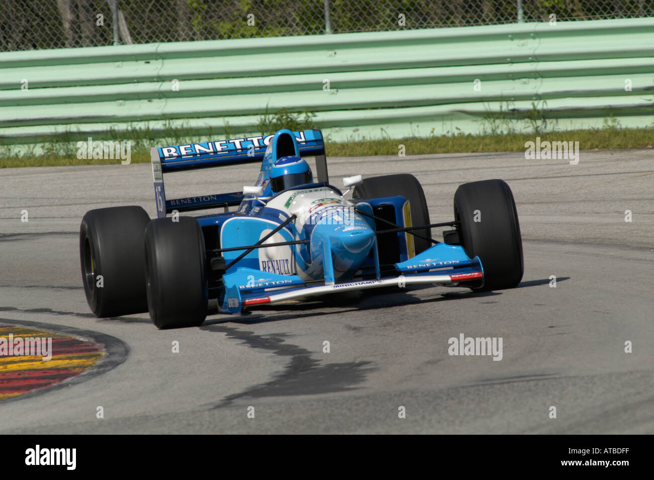 Jose Paredes races his ex Michael Schumacher 1992 Benetton B192 F1 car at the SVRA Vintage GT Challenge at Road America 2004 Stock Photo