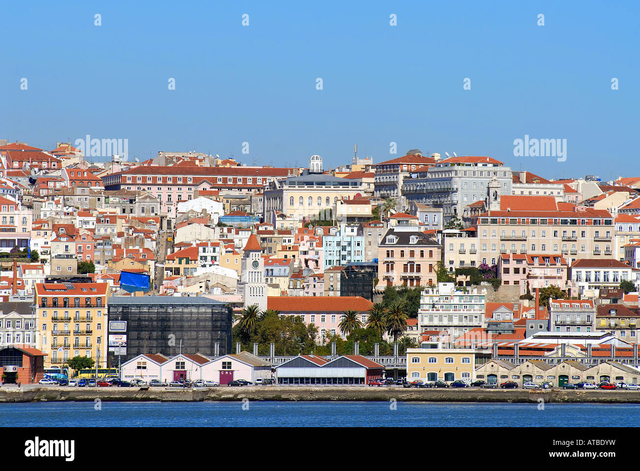 old city center of Lisbon seen from the seaside, Portugal, Lisbon Stock Photo