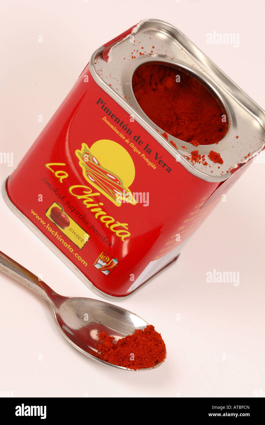 Pimenton is a red smoked paprika condiment cooking ingredient from