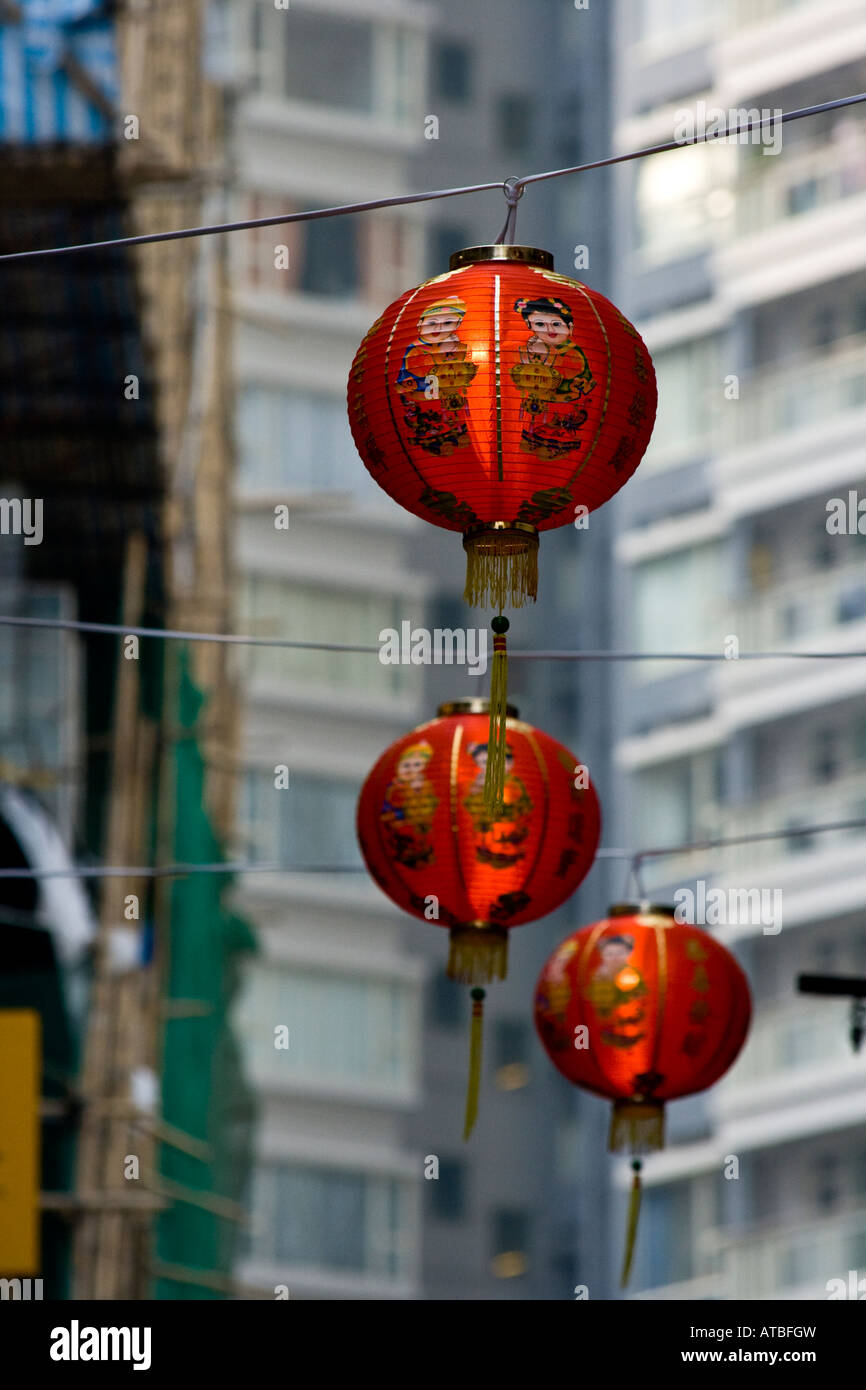 Traditional Red Paper Lanterns Hanging in Central Midlevels Hong Kong