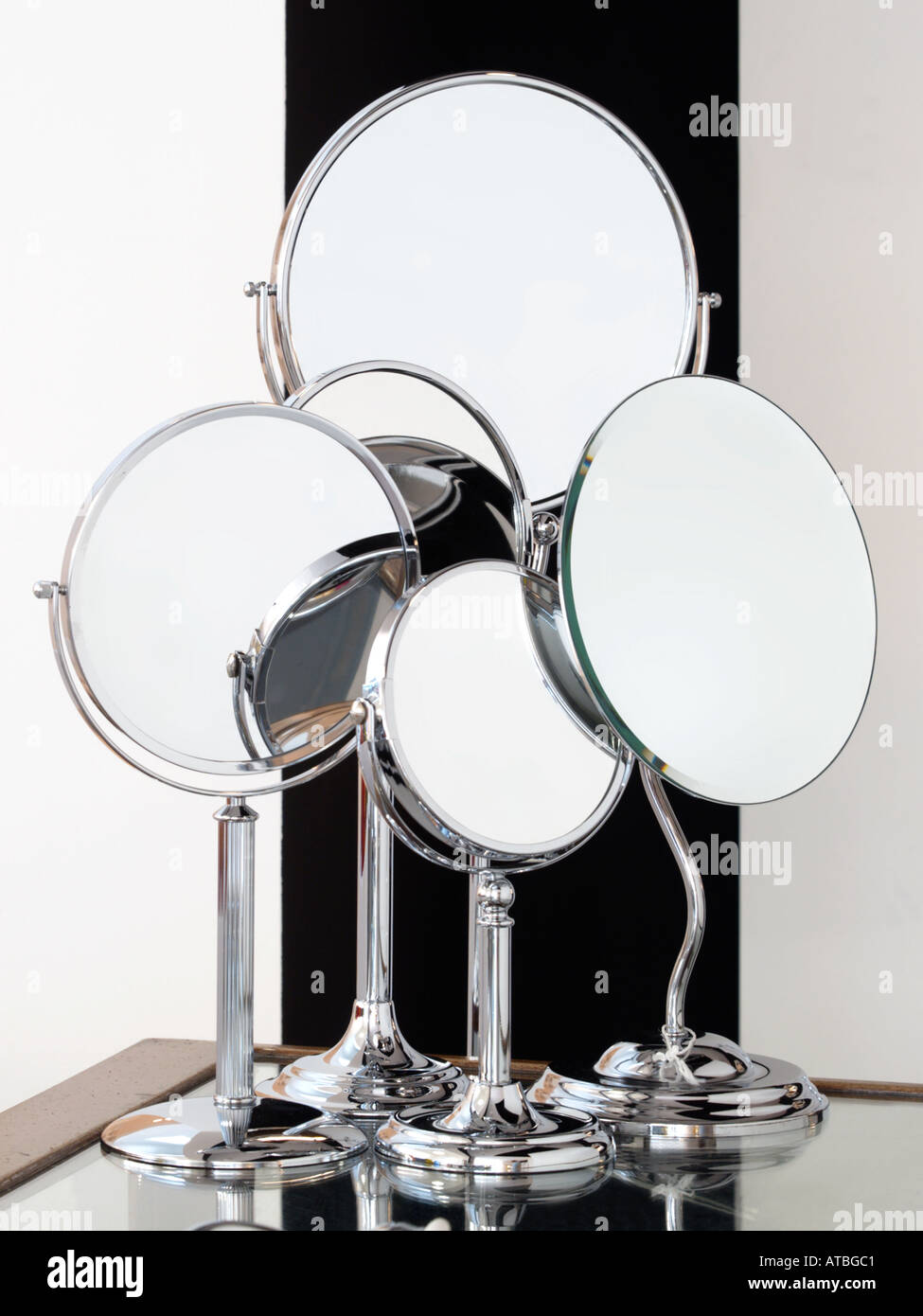 Classically styled round shaving mirrors Stock Photo Alamy