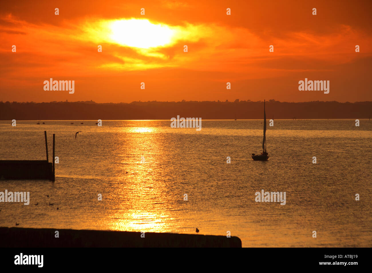 Sunset over East Cowes from Ryde Pier Isle of Wigth UK Stock Photo