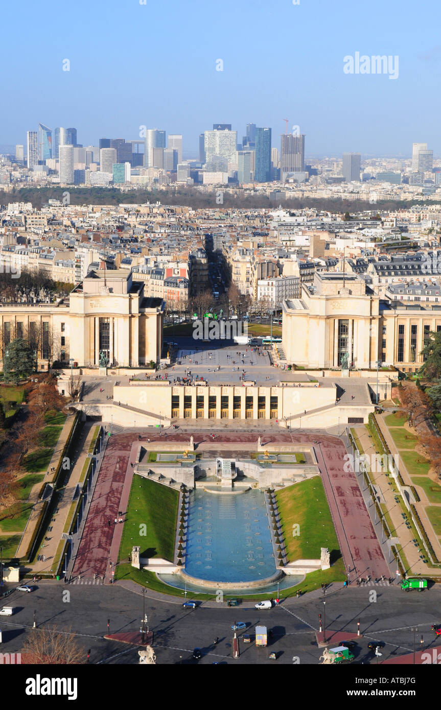 view from Eiffel Tower to north, Palais de Chaillot, France, Paris Stock Photo